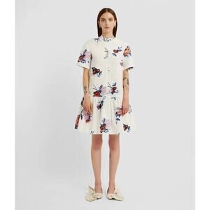 ERDEM Short Sleeve Mini Dress in Painted Rose Bouquet 2 NWT Quiet Luxury Coastal